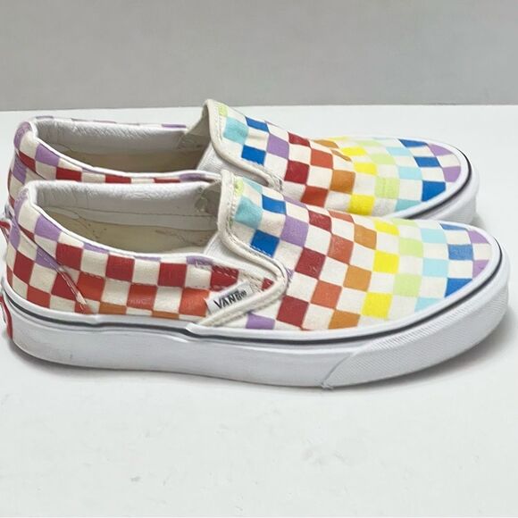 Vans Checkered Shoes Women’s Sz 5 Canvas Colorful Classic Skate Slip-On Casual - Picture 9 of 13